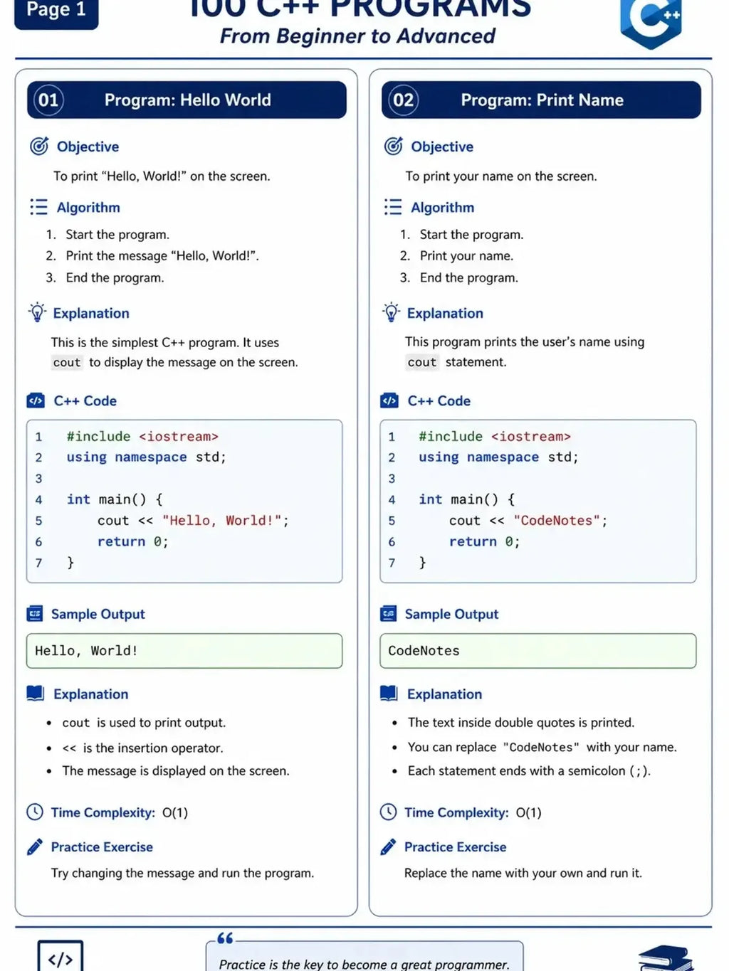 C++ 100 PROGRAMS