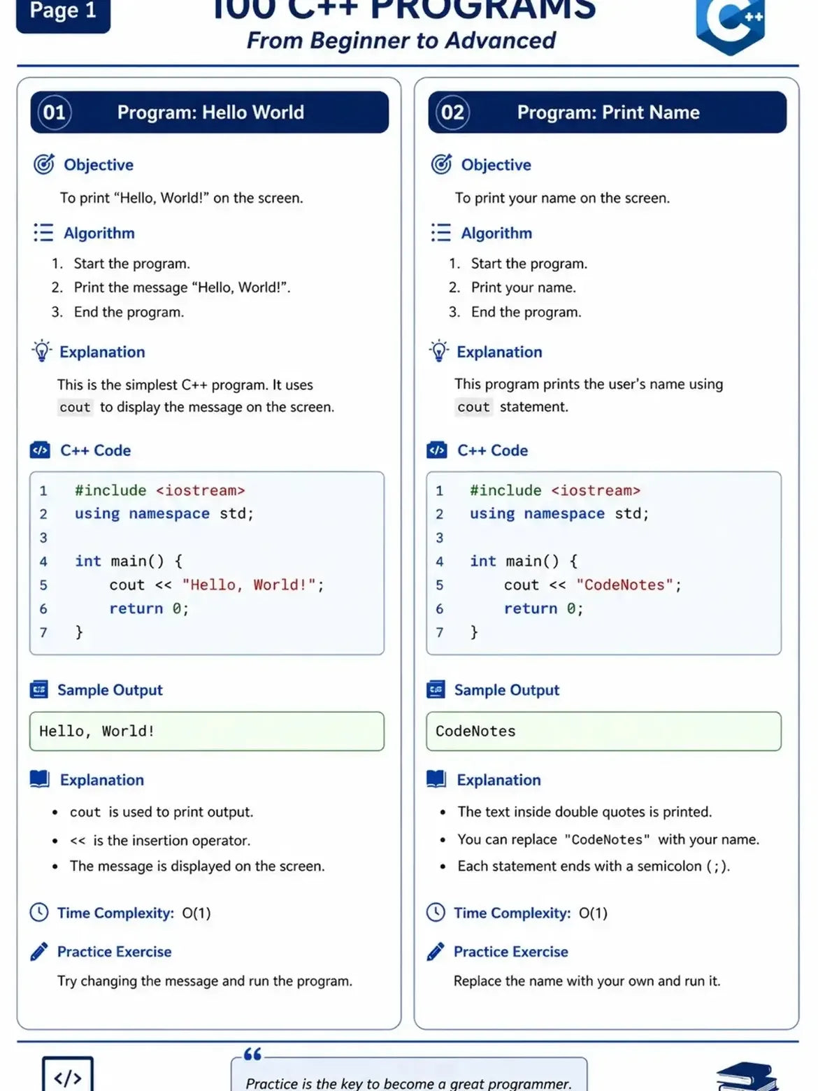 C++ 100 PROGRAMS