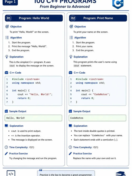 C++ 100 PROGRAMS