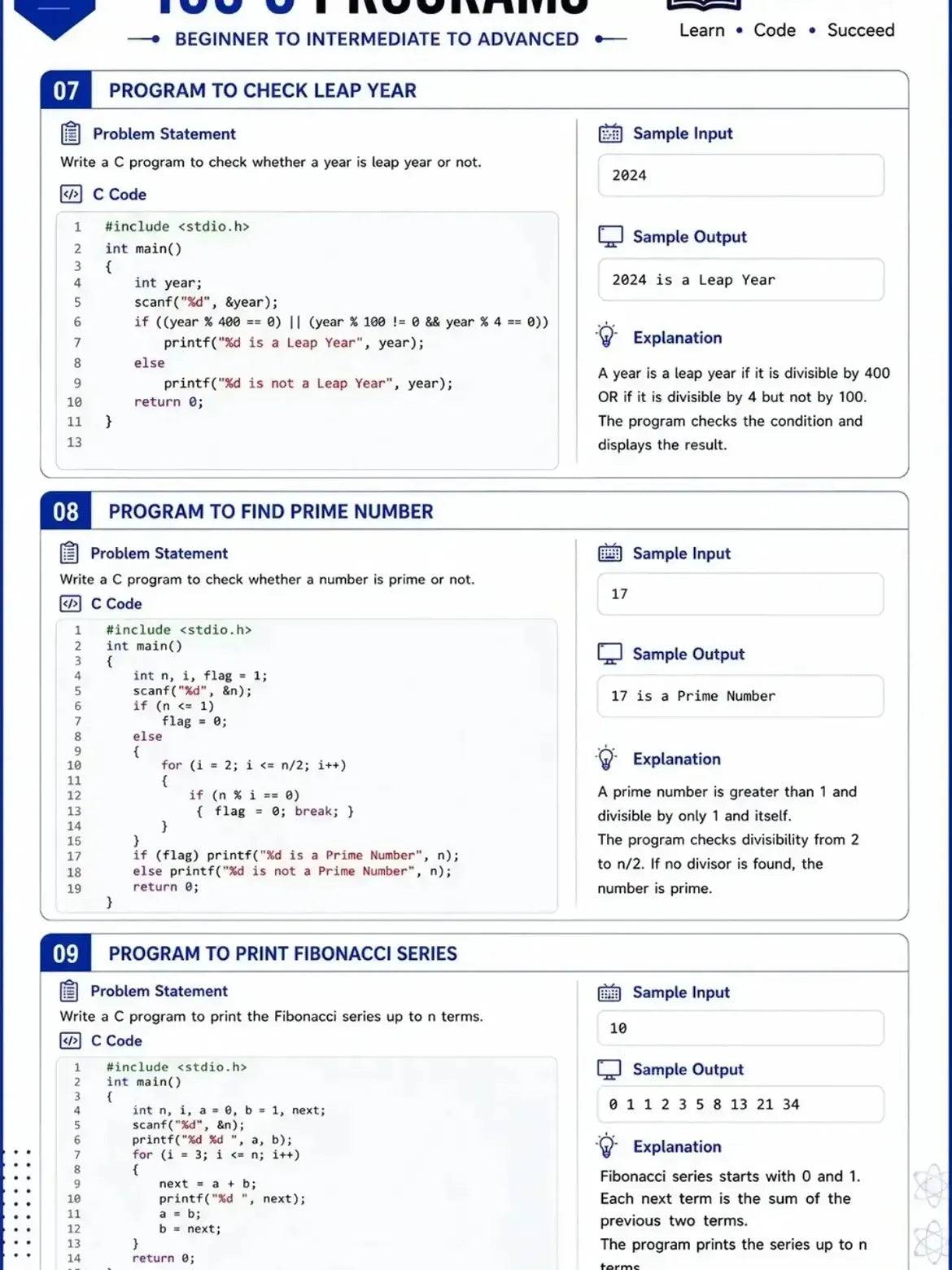 C 100 PROGRAMS
